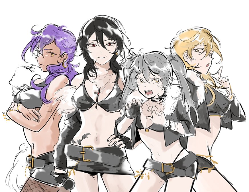 4girls, breasts, cleavage, dark_skin, ensemble_stars!, genderswap, genderswap_(mtf), hakaze_kaoru