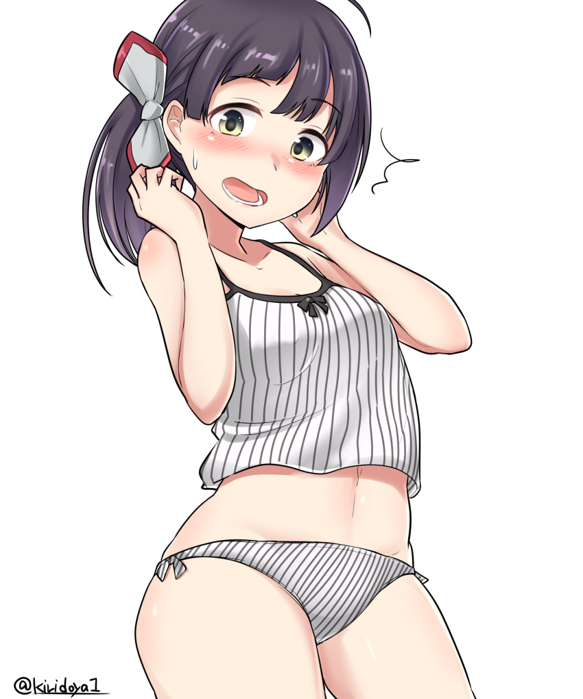 /\/\/\, 1girl, absurdres, ahoge, bangs, bare_arms, bare_shoulders, blush