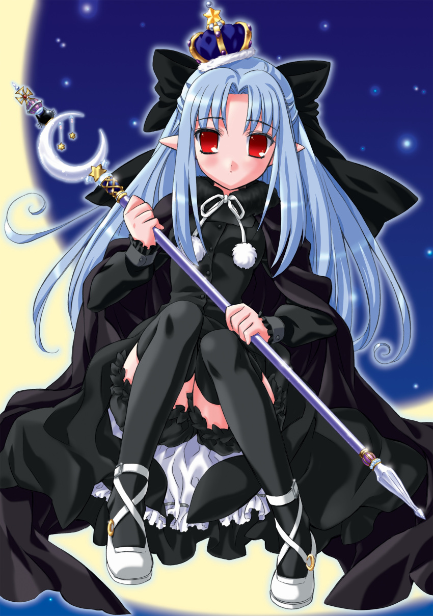 blue_hair, blush, bow, cosplay, crown, flat_chest, gothic, hat