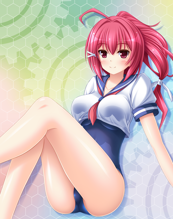 1girl, breasts, gears, hair_ribbon, i-168_(kantai_collection), kantai_collection, long_hair, looking_at_viewer