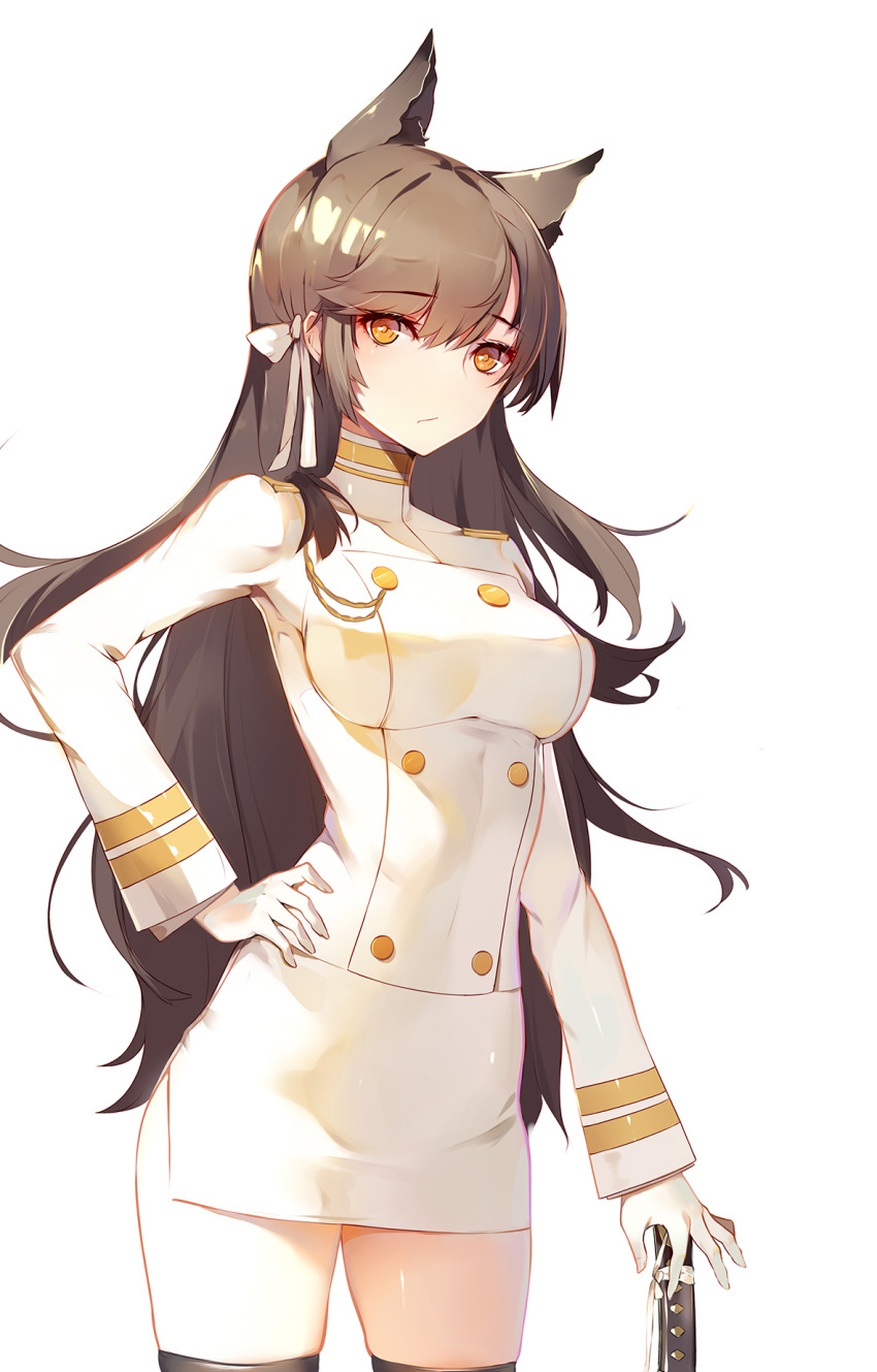 1girl, animal_ears, atago_(azur_lane), azur_lane, ban_bu_bu_duou, black_hair, black_skirt, breasts