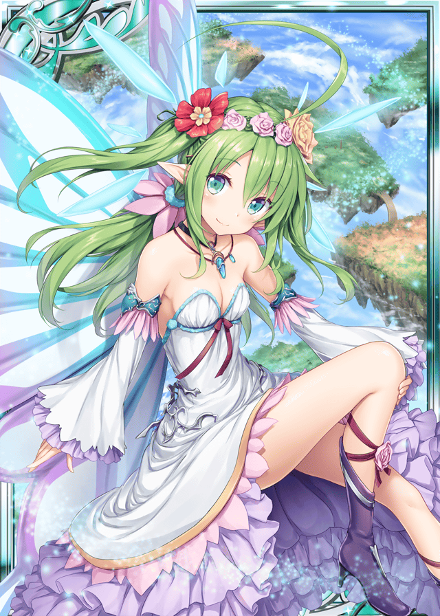 1girl, akkijin, blue_eyes, blue_sky, boots, breasts, butterfly_wings, card_(medium)