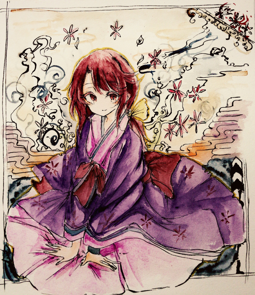 1girl, absurdres, bow, egasumi, hair_bow, highres, japanese_clothes, kimono