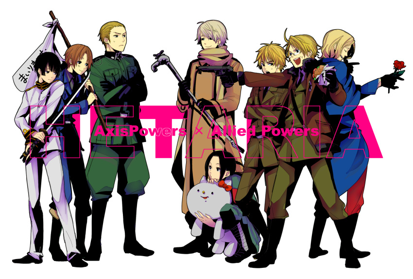 axis_powers_hetalia, bad_id, bomber_jacket, china_(hetalia), everyone, flag, flower, food