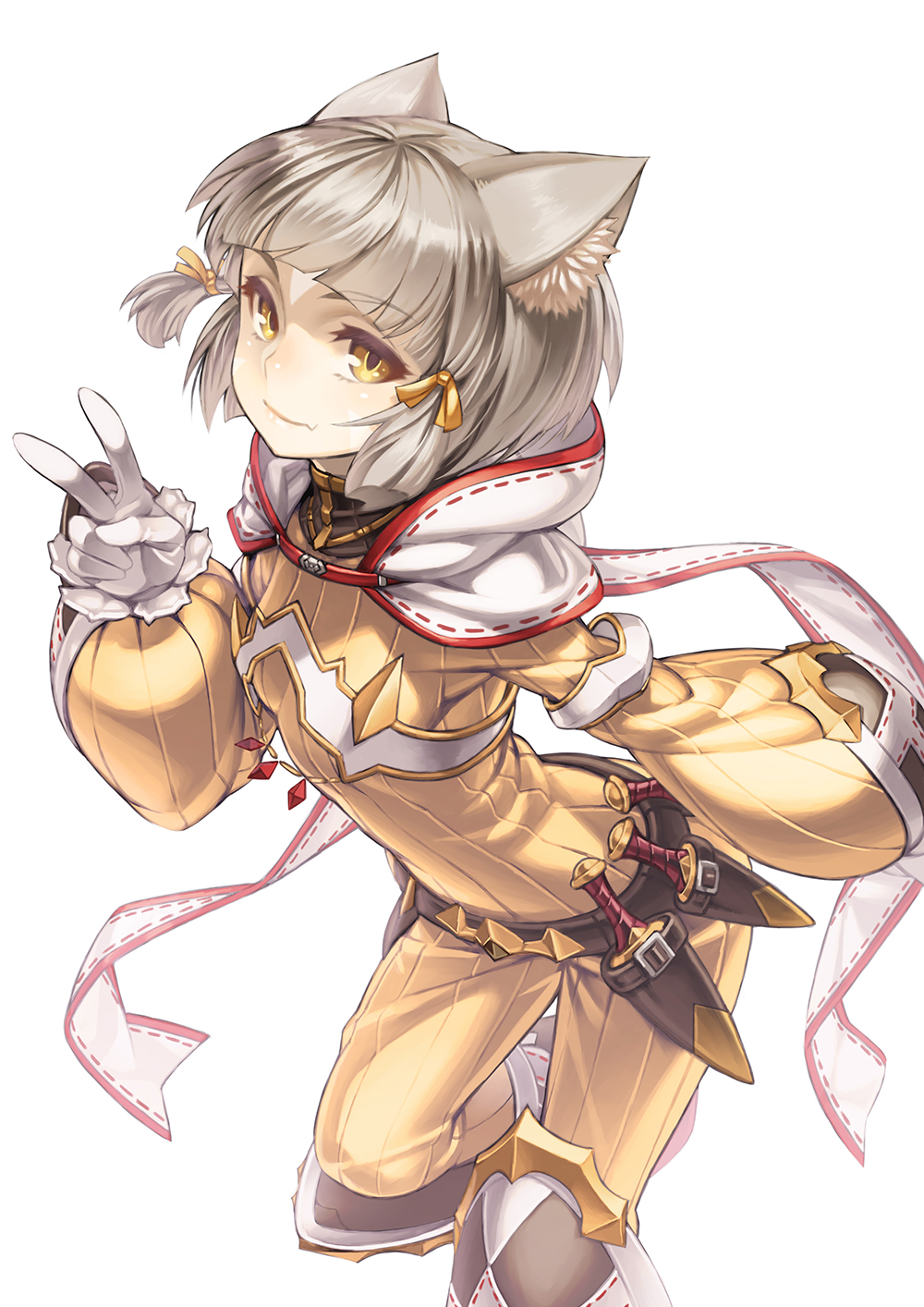 1girl, animal_ears, bangs, beltskirt, blunt_bangs, bodysuit, cat_ears, gloves