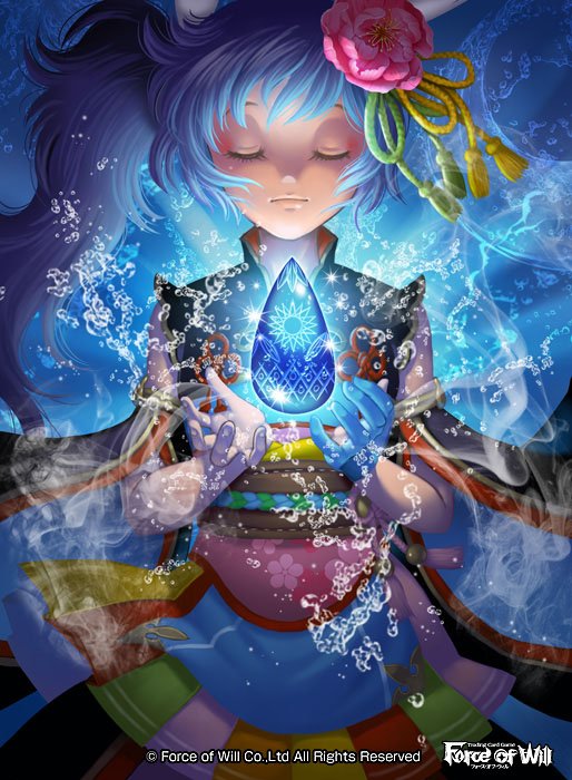 1girl, animal_ears, closed_eyes, copyright_name, flower, force_of_will, gem, hair_flower