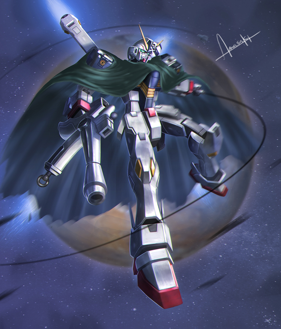 cape, character_request, crossbone_gundam, gundam, jolly_roger, mecha, motion_blur, realistic