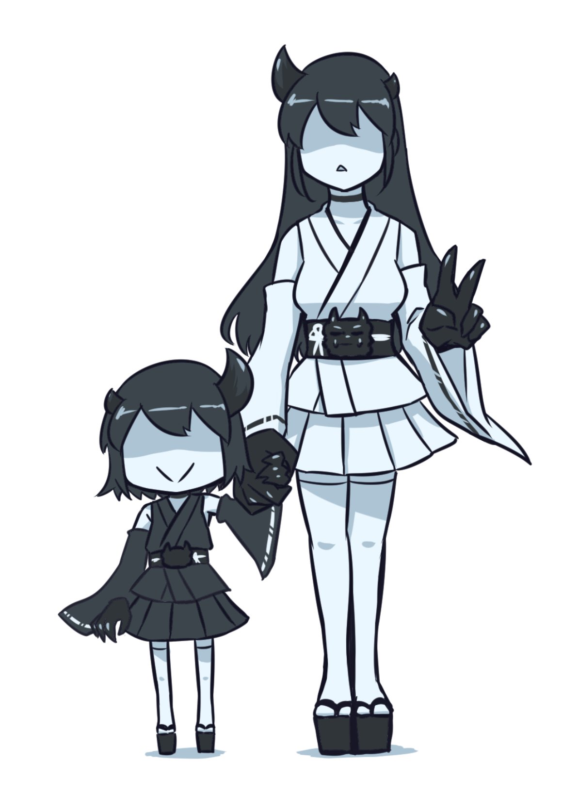 2girls, ao_arashi, bamboo_shoot, bare_shoulders, black_hair, book, breasts, chibi