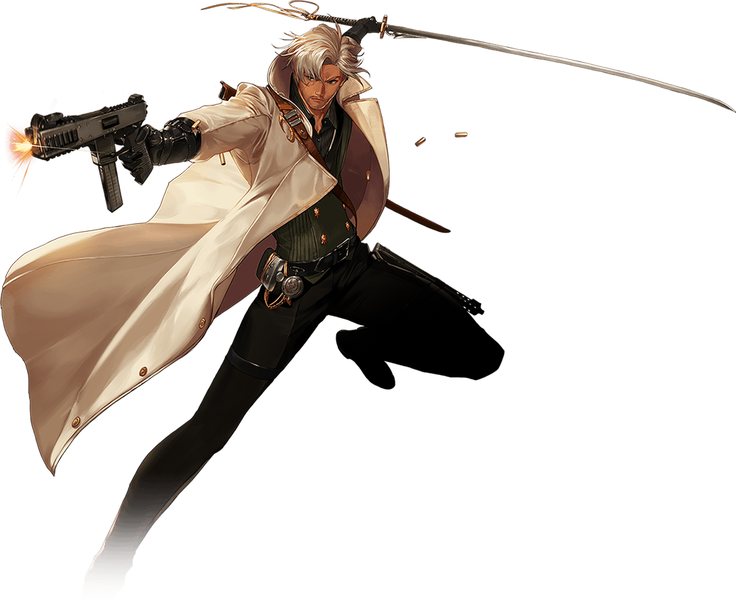 ammunition_pouch, artist_request, boots, casing_ejection, dark_skin, dungeon_and_fighter, facial_hair, firing