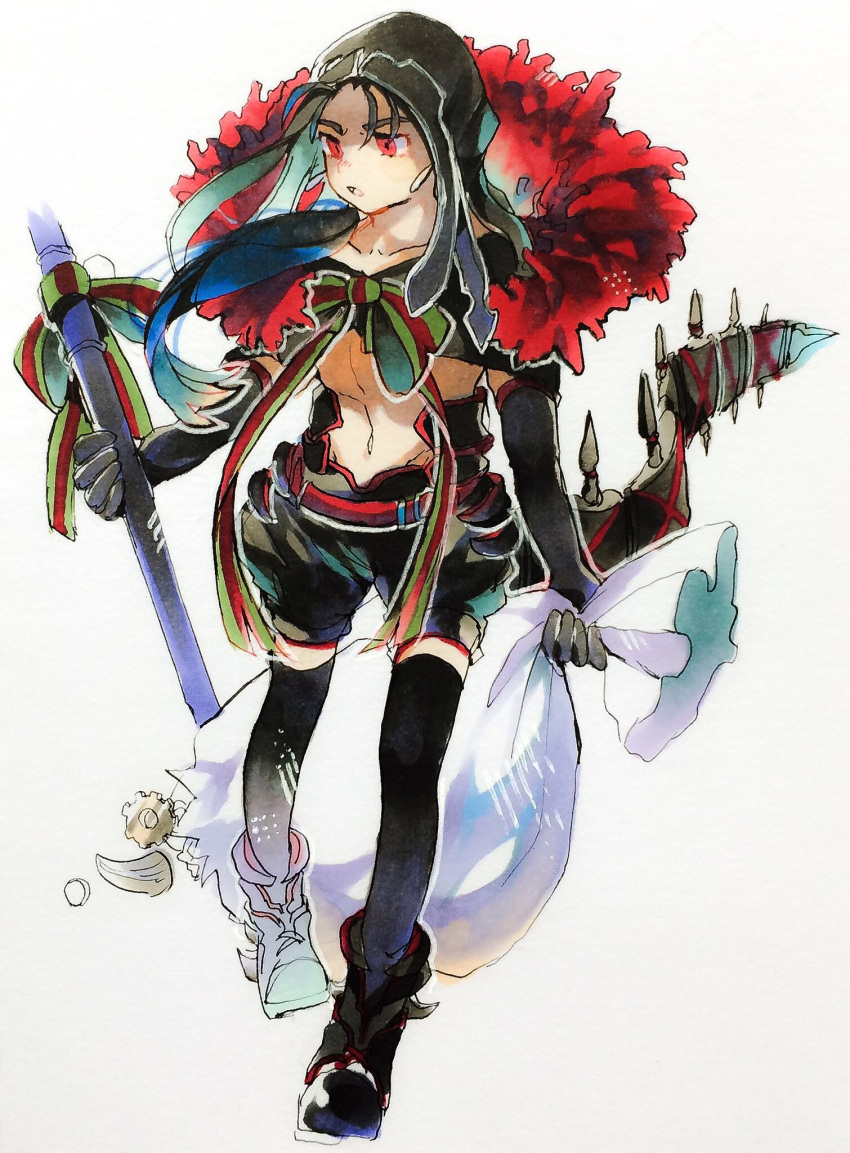1boy, black_footwear, black_legwear, blue_hair, boots, child, cu_chulainn_alter_(fate/grand_order), fang