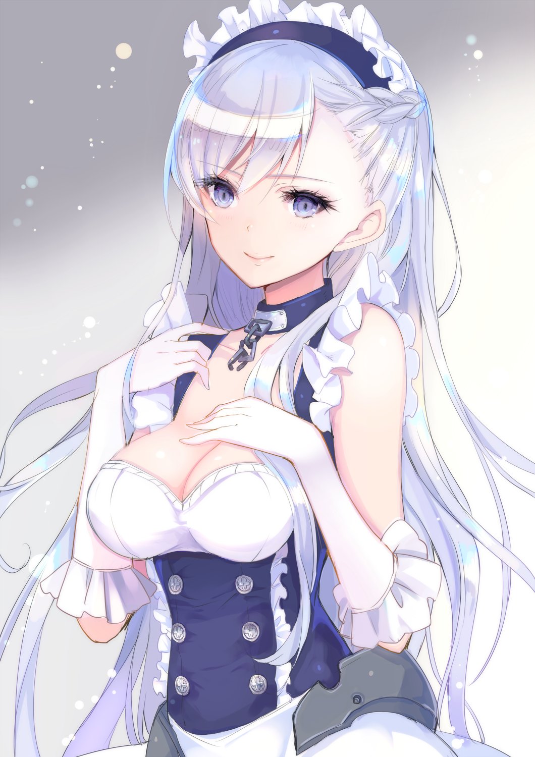 1girl, azur_lane, bangs, bare_shoulders, belfast_(azur_lane), blue_eyes, braid, breasts