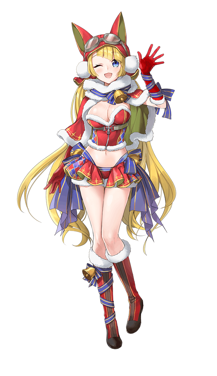 1girl, ;d, alberta_wedemeyer, animal_ears, aviator_cap, bell, blonde_hair, blue_eyes