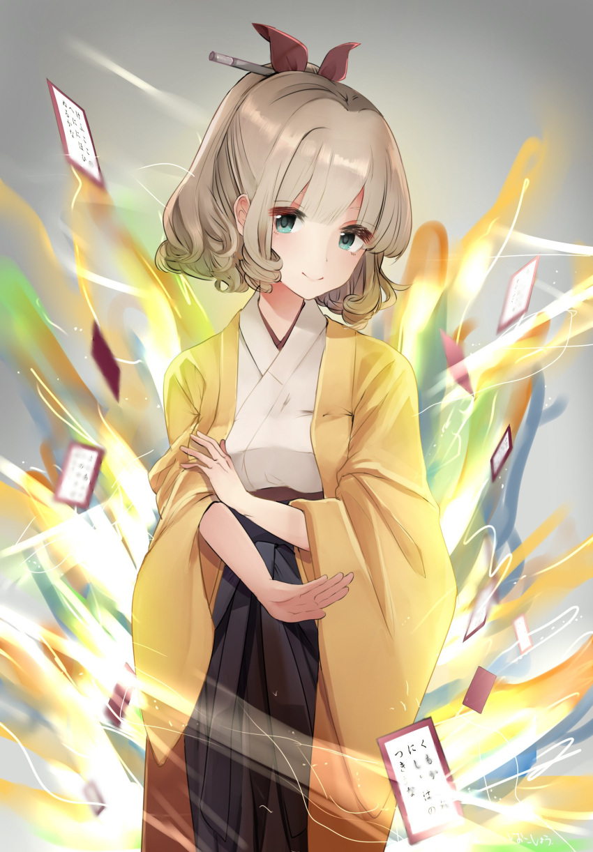 1girl, absurdres, bangs, blonde_hair, blue_eyes, blunt_bangs, card, cowboy_shot