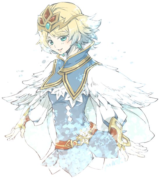 1girl, blonde_hair, blue_eyes, blue_hair, cape, crown, dress, earrings