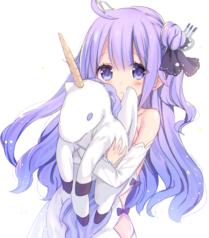 1girl, ahoge, azur_lane, bangs, bare_shoulders, black_bow, black_ribbon, blush