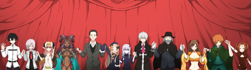 5girls, 6+girls, abigail_williams_(fate/grand_order), absurdres, animal_ears, archer_(fate/extra), beard, blush