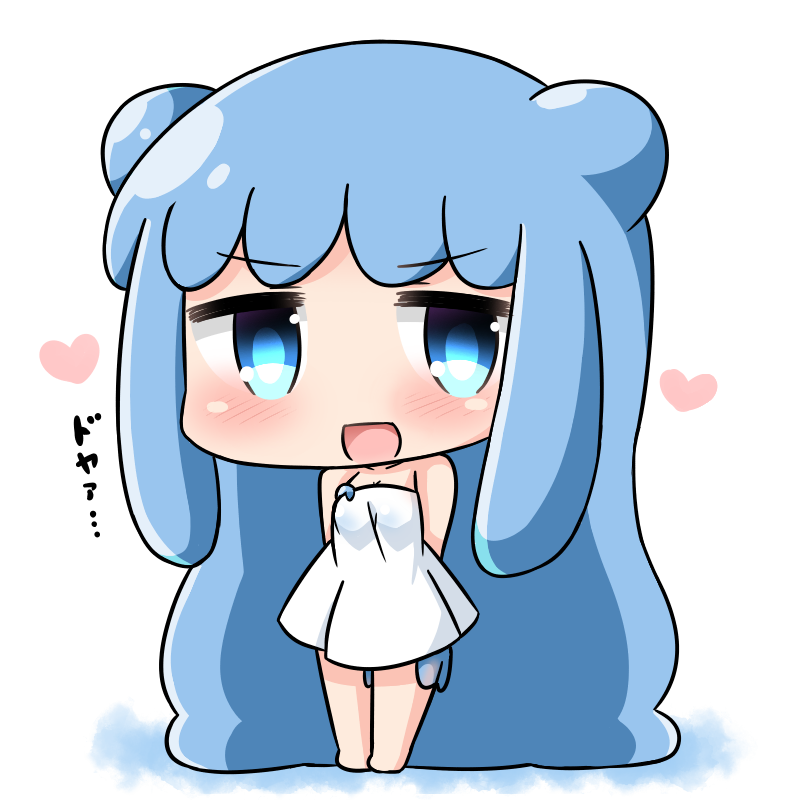1girl, :d, absurdly_long_hair, arms_behind_head, bangs, bare_shoulders, barefoot, blue_eyes