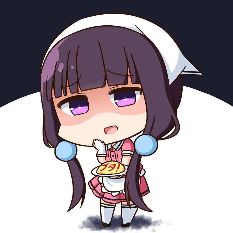 1girl, :d, bangs, black_background, black_footwear, blend_s, blunt_bangs, chibi