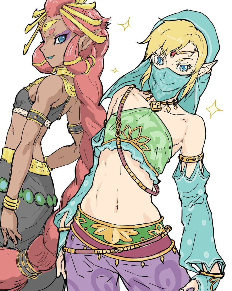 1boy, 1girl, bare_shoulders, black_skirt, blonde_hair, blue_eyes, bracelet, braid