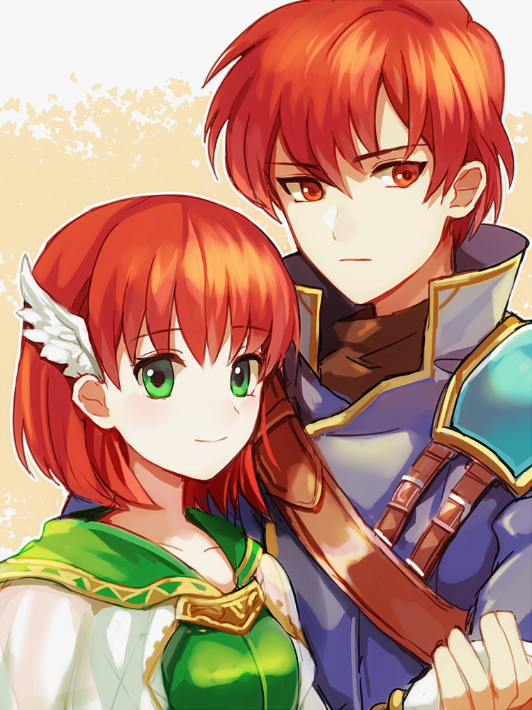 1boy, 1girl, 2900cm, brother_and_sister, fire_emblem, fire_emblem:_rekka_no_ken, green_eyes, hair_ornament