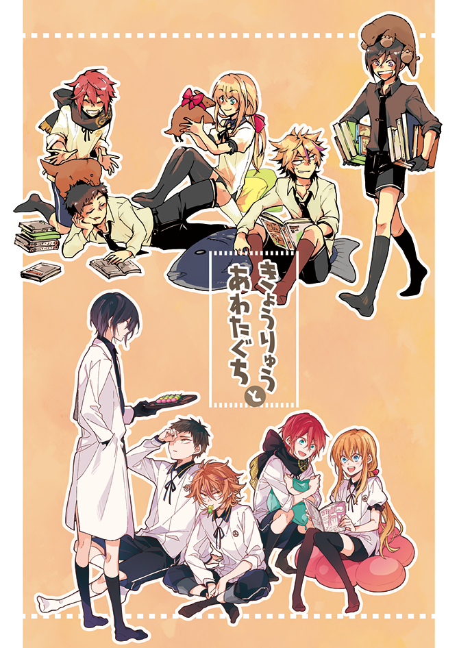5boys, :d, ^_^, atsushi_toushirou, black_gloves, black_hair, black_legwear, blonde_hair