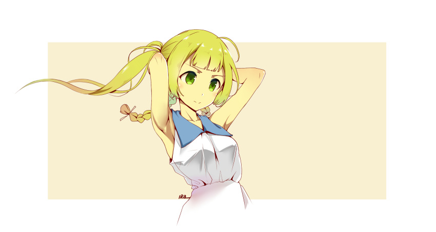 armpits, blonde_hair, green_eyes, haapi_jang_p, highres, lillie_(pokemon), pokemon, pokemon_(game)