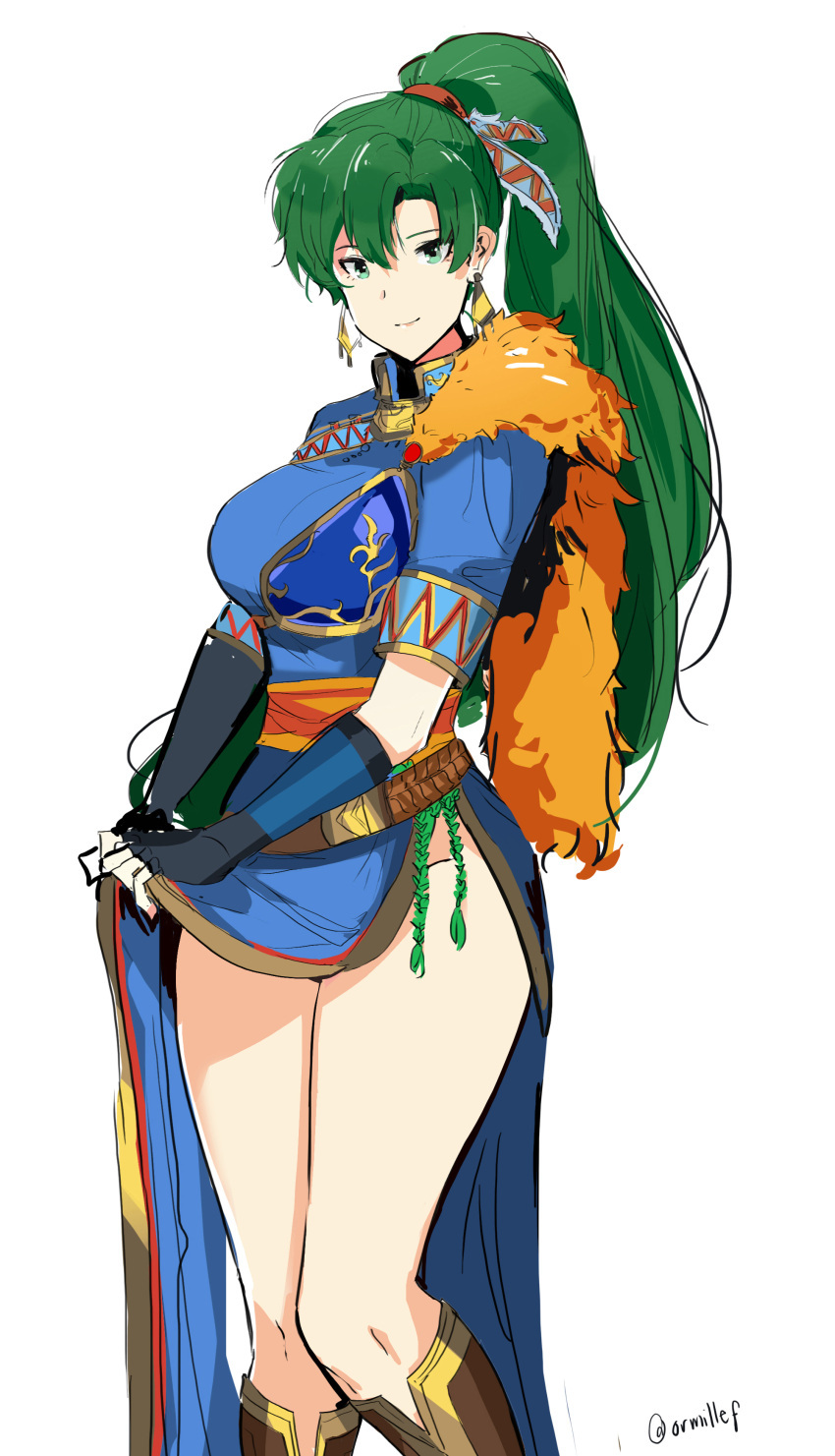 1girl, absurdres, armor, bangs, black_dress, blue_dress, blush, boots