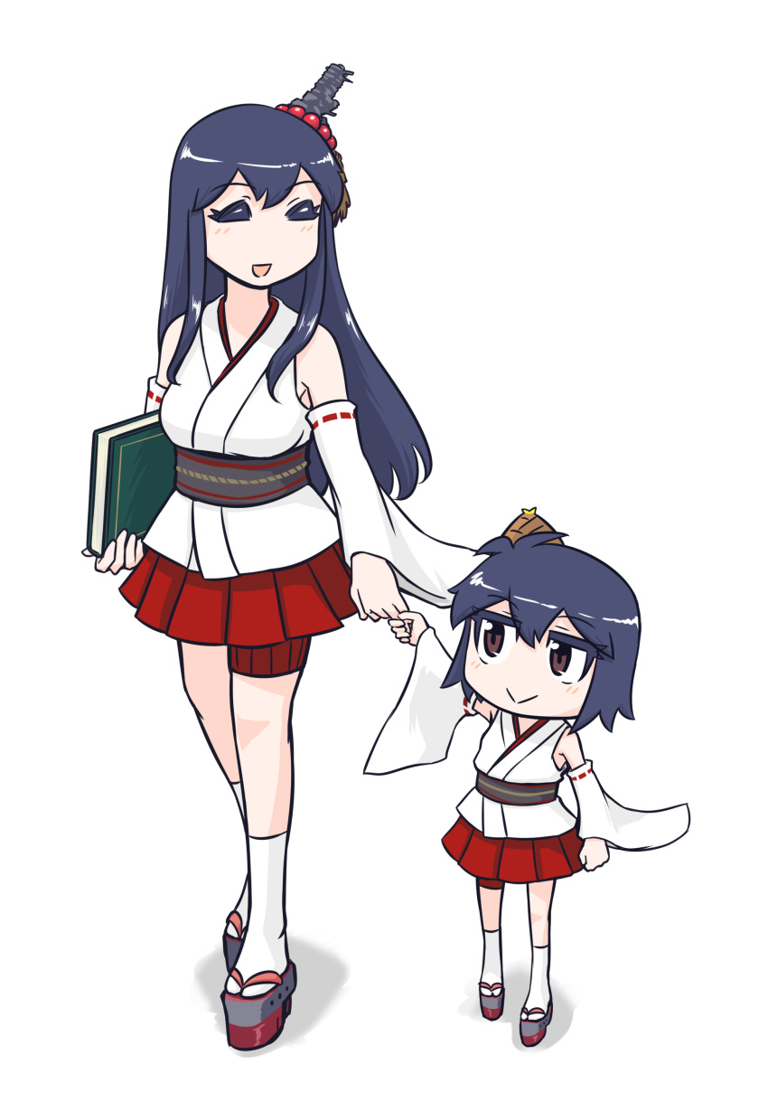 2girls, :d, absurdres, ao_arashi, bamboo_shoot, bare_shoulders, black_hair, book