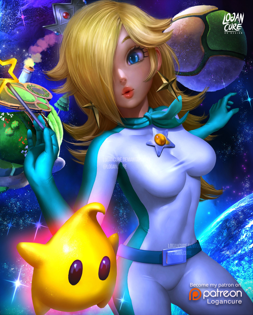 1girl, absurdres, biker_clothes, bikesuit, blonde_hair, bodysuit, chiko_(mario), crown