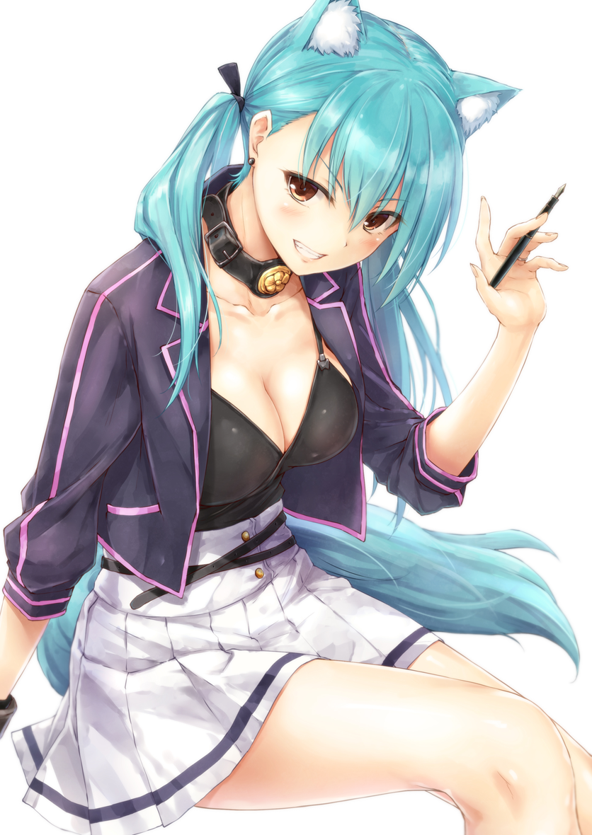 1girl, animal_ears, aoba_(azur_lane), aqua_hair, arm_at_side, azur_lane, bangs, blush
