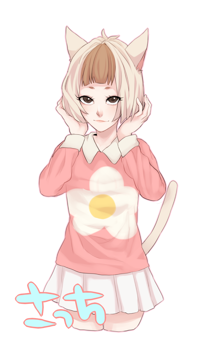 1girl, animal_ears, brown_eyes, brown_hair, cat_ears, cat_tail, doubutsu_no_mori, floral_print