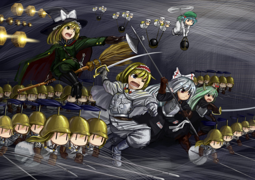 alice_margatroid, armor, army, ba_gua, battle, bomb, bow, broom