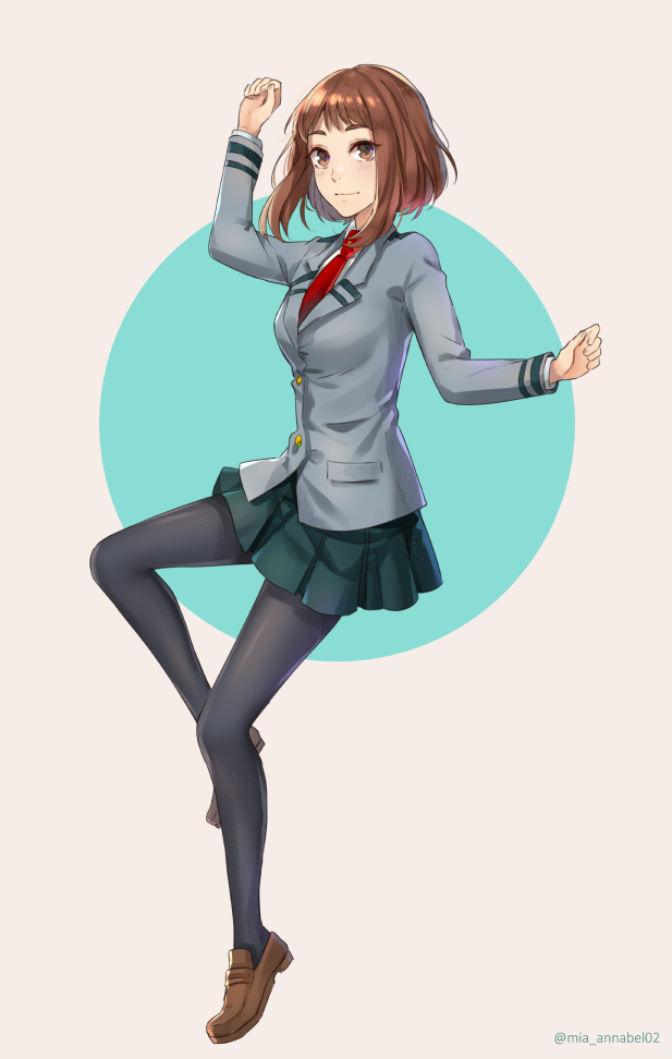 1girl, annabel-m, bangs, boku_no_hero_academia, brown_eyes, brown_footwear, brown_hair, closed_mouth