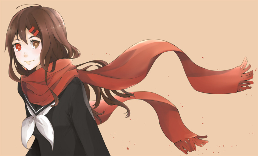 1girl, ahoge, annabel-m, bangs, black_serafuku, blue_sailor_collar, blush, brown_eyes