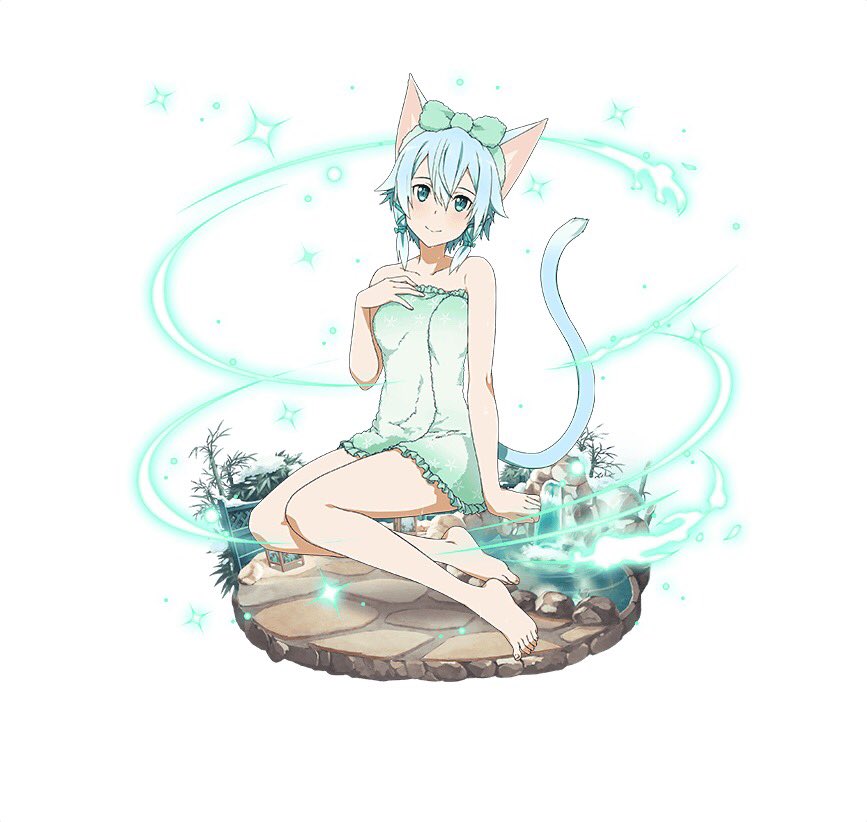 1girl, animal_ears, barefoot, blue_eyes, blue_hair, blue_ribbon, blue_towel, cat_ears