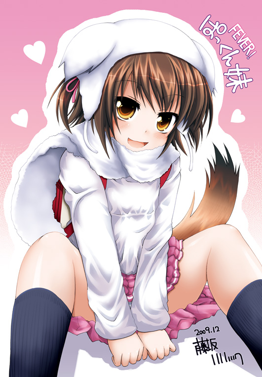 1girl, :d, animal_hat, backpack, bag, bangs, blush, brown_eyes