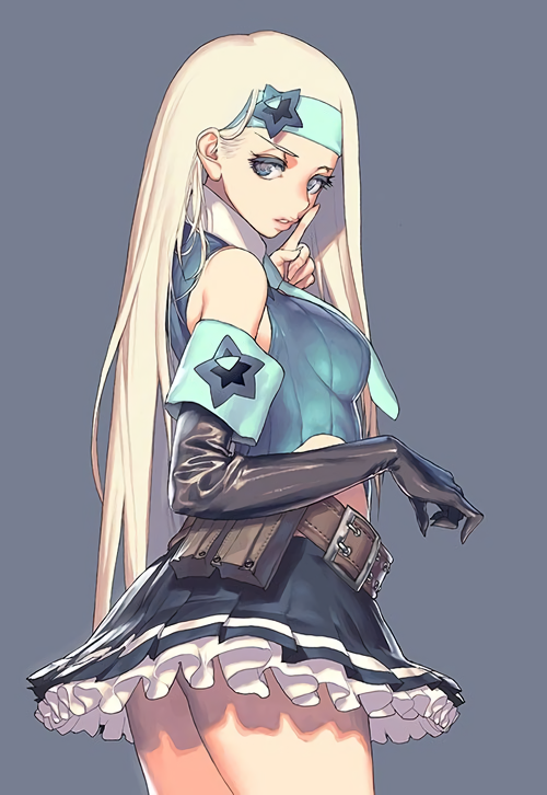 1girl, belt, blonde_hair, blue_eyes, cowboy_shot, destiny_child, elbow_gloves, gloves