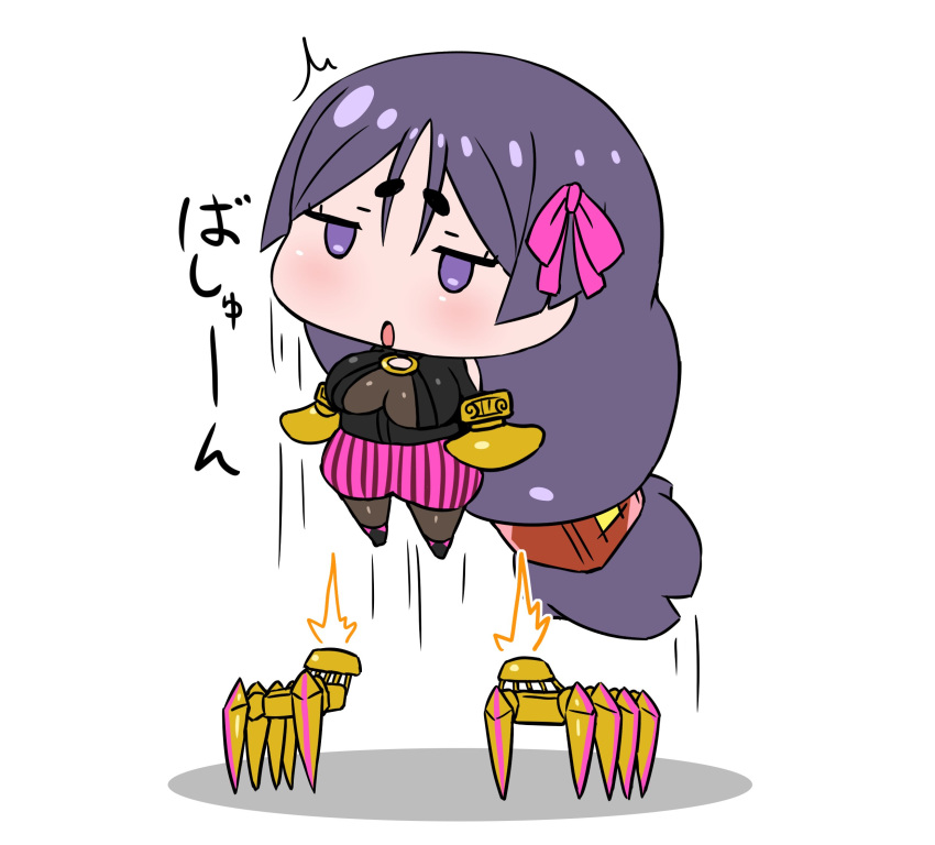 /\/\/\, 1girl, :o, absurdly_long_hair, breasts, chibi, claws, commentary_request