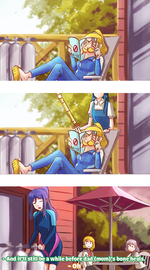 3koma, 5girls, ayase_eli, blonde_hair, blue_hair, comedy, comic, dha315