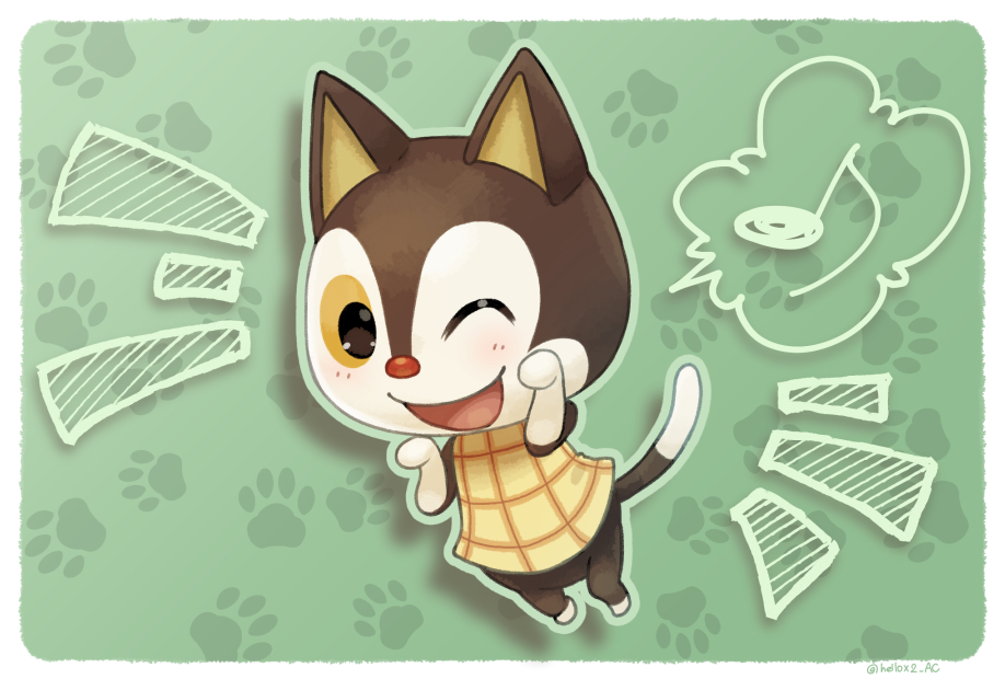 1boy, animal_ears, artist_name, cat_ears, cat_tail, chasu_(doubutsu_no_mori), doubutsu_no_mori, furry, musical_note, one_eye_closed, open_mouth, solo, tail, tsutsuji_(hello_x_2)