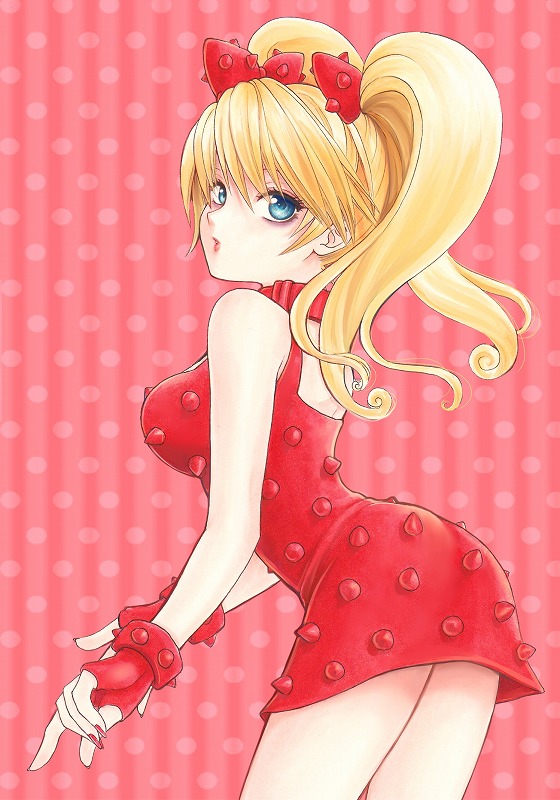 1girl, blonde_hair, blue_eyes, bow, dress, effie, gloves, jyan_borii