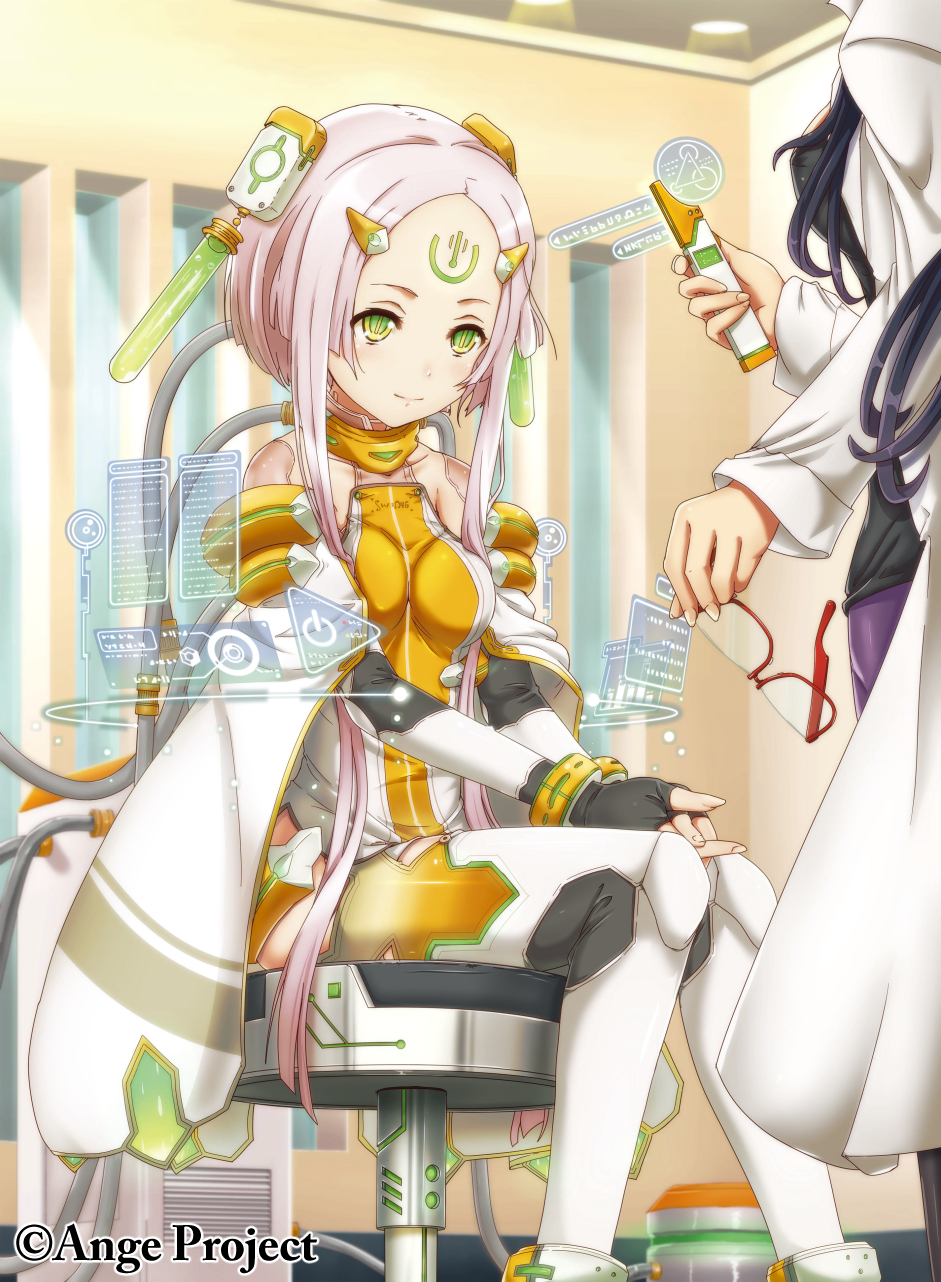 2girls, ange_vierge, bangs, black_hair, breasts, character_request, closed_mouth, commentary_request