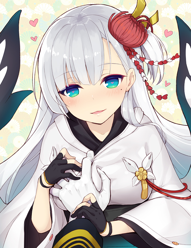 1girl, azur_lane, black_gloves, blue_eyes, blush, breast_grab, commentary_request, eyebrows_visible_through_hair