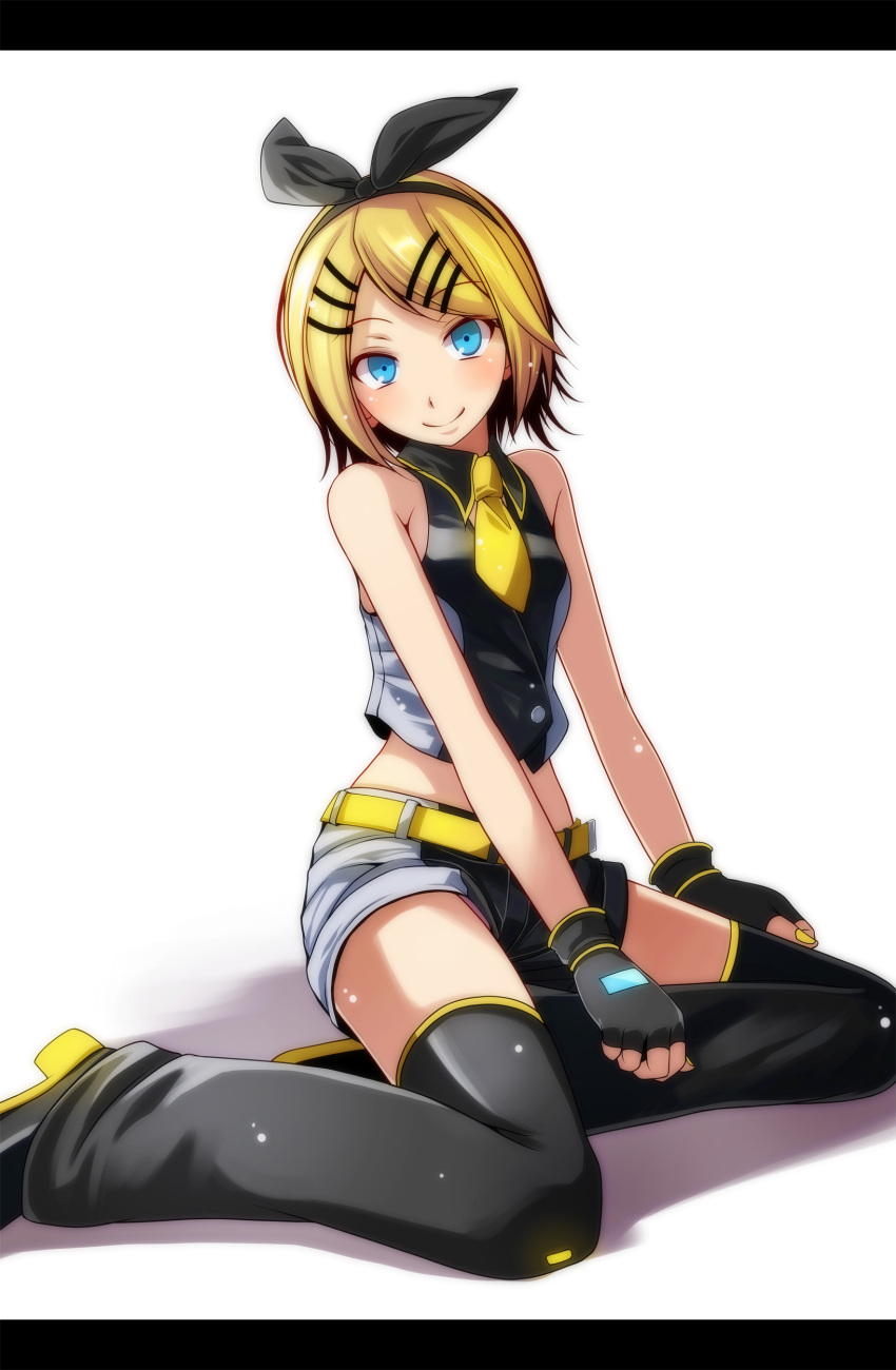 1girl, absurdres, bare_shoulders, belt, black_legwear, black_ribbon, blue_eyes, blush_response