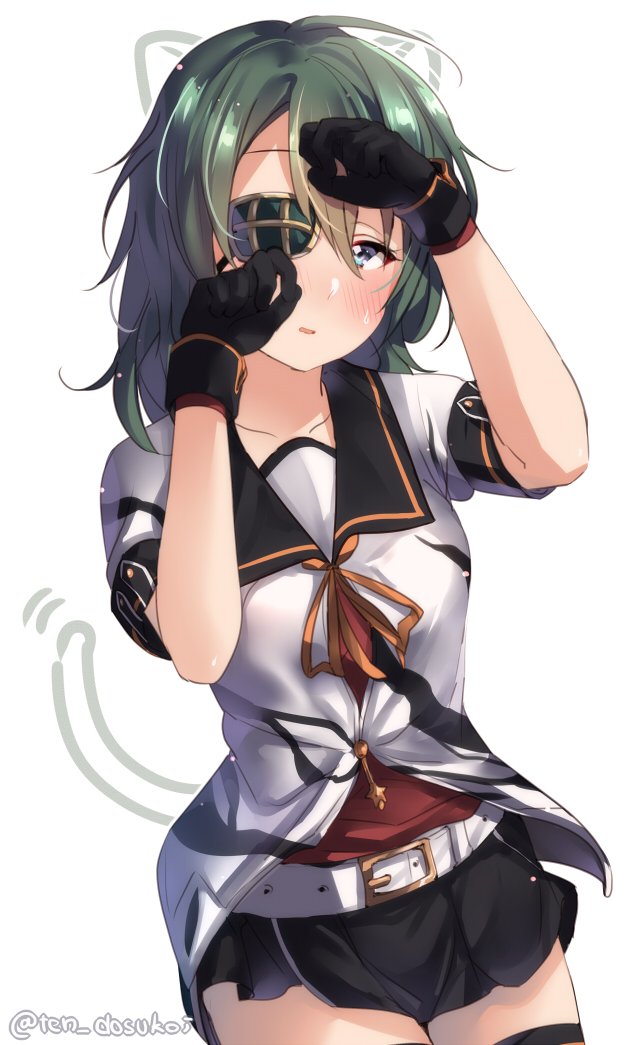 1girl, animal_ears, black_gloves, black_sailor_collar, black_skirt, cat_ears, cat_tail, cosplay
