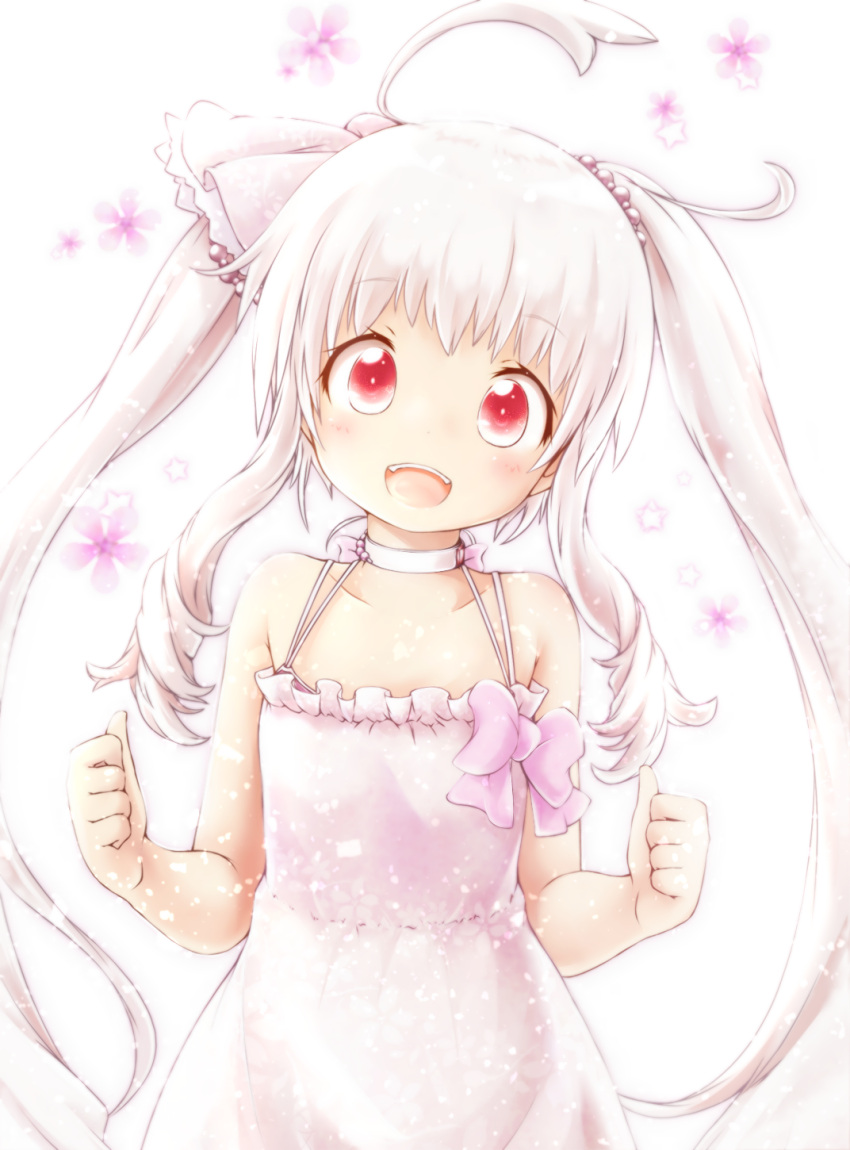 1girl, ahoge, akino_coto, bare_shoulders, bow, choker, dress, head_tilt