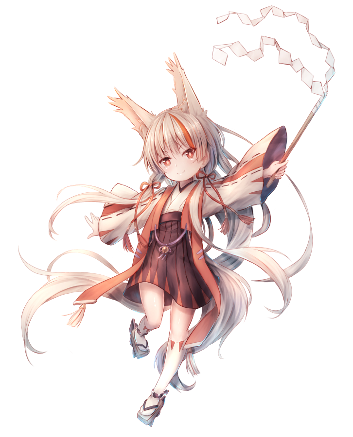 1girl, animal_ears, azur_lane, brown_skirt, fox_tail, geta, kamikaze_(azur_lane), long_hair