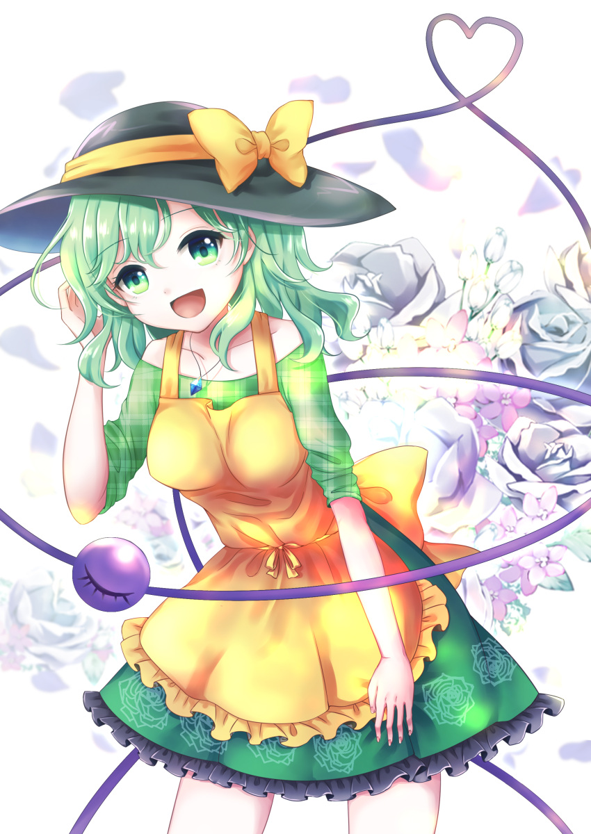 1girl, absurdres, adapted_costume, alternate_costume, apron, black_hat, bow, breasts