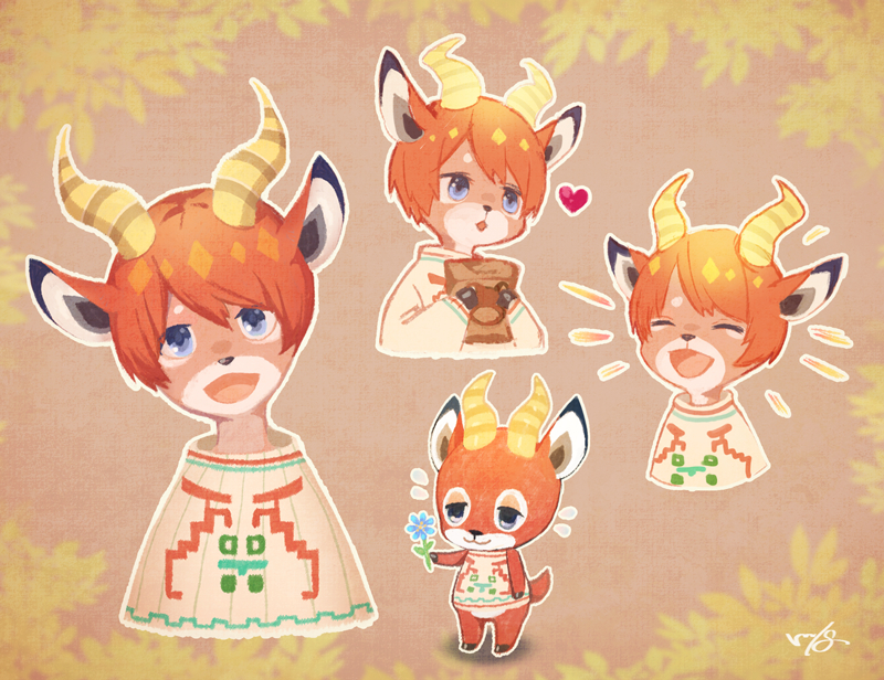 1boy, animal_ears, bag, blue_eyes, closed_eyes, deer, deer_ears, deer_tail