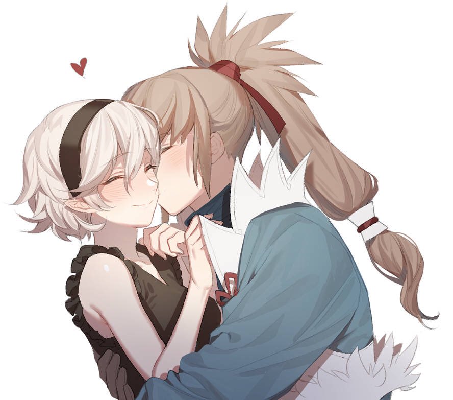 1boy, alternate_hair_length, alternate_hairstyle, blush, closed_eyes, female_my_unit_(fire_emblem_if), fire_emblem, fire_emblem_if